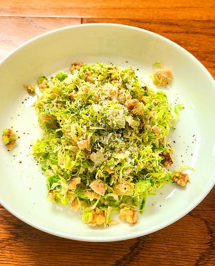 Brussle sprouts salad with tuna and hazelnuts and pecorino