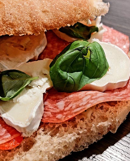 Panini - Salami, goat cheese, artichokes and basil