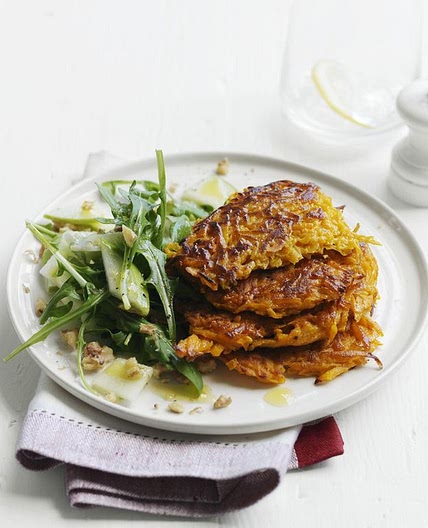Curried Squash Pancakes with Arugula and Apple Salad