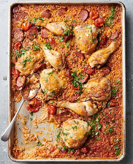 Baked Spanish Rice with Chicken and Chorizo