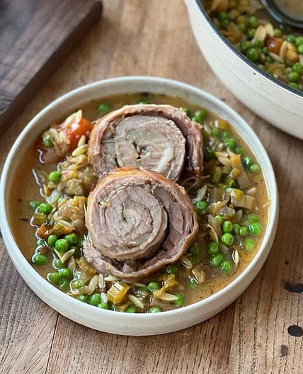 Welsh lamb breast, chilli and anchovy one pot orzo 
