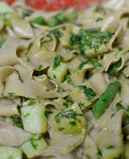 Basil Pesto with Battolli (Chestnut Pasta)