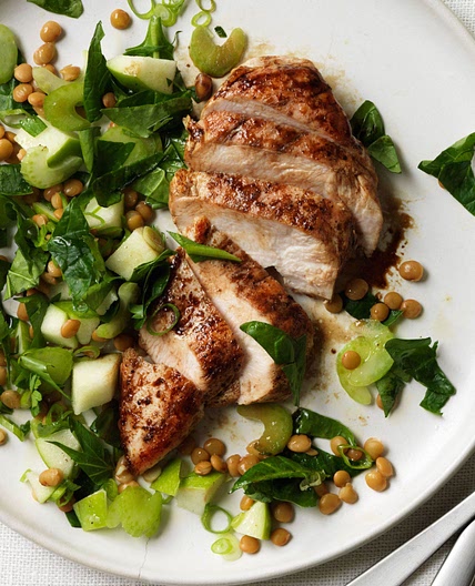 Balsamic Chicken with Apple, Lentil and Spinach Salad