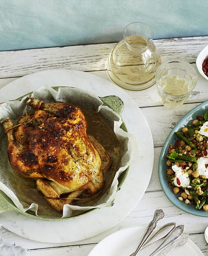 Feta and Harissa Roasted Chicken with Farro, Mint and Goji Berry Salad
