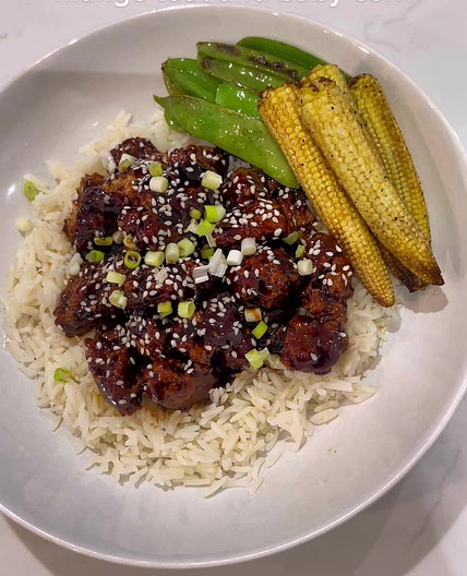 Air fried crispy sesame chicken