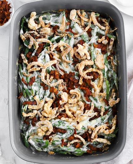 Creamy Green Bean Casserole Recipe with Bacon