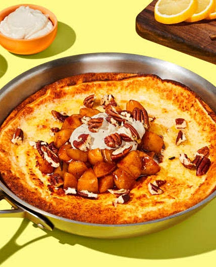 Lemon-Ricotta Dutch Baby with Pears & Maple Crème Fraîche! 🍋🍐🥞 