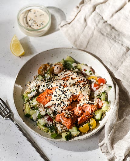 Baked Paprika Salmon + Buckwheat Tabouli