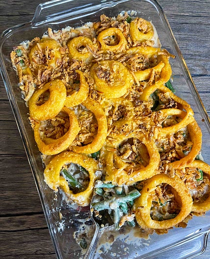 Green Bean Casserole with Crispy Onion Rings 