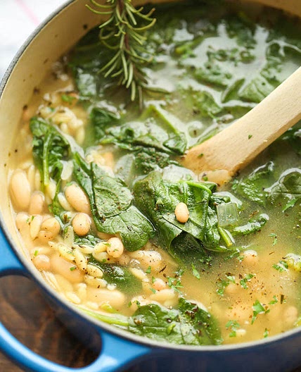 Spinach, Orzo, Sausage, White Bean Soup