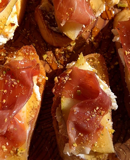 Goat Cheese, Pear and Prosciutto Crostini