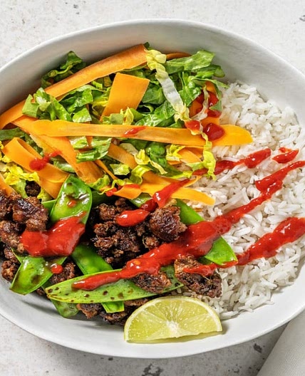 Lemongrass Beef Larb Style Salad with Jasmine Rice and Sambal