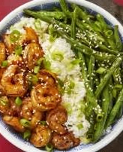 Sizzling Hoisin Shrimp with Ginger Scallion Rice & Roasted Green Beans