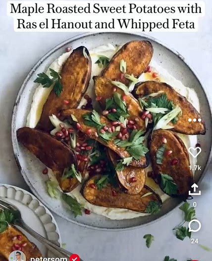 Maple roasted sweet potato with ras el hanout and wipped fetta