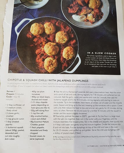 Chipotle & squash chilli with jalapeno dumplings