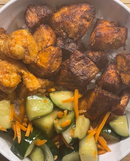 Spicy Shrimp and Salmon Bowl