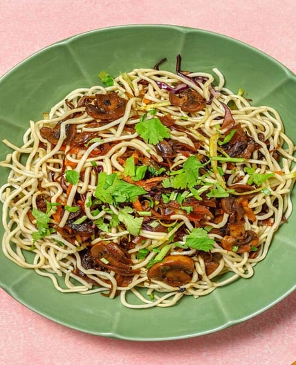 Veggie Pancit Inspired Noodles with Mushrooms, Lime and Coriander