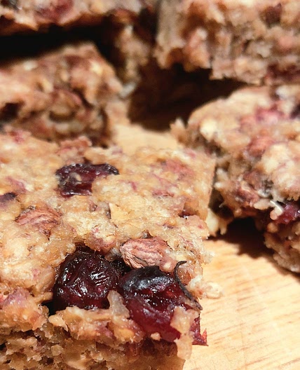 Energy bar - Banana, oatmeal, hazelnuts and dried cranberries.