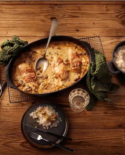 Gratinierte Hähnchenfilet in Champignonrahm
