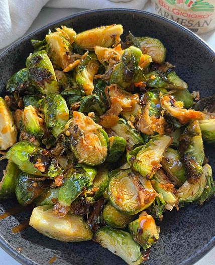 Garlic Parm Brussels w/ Hot Honey