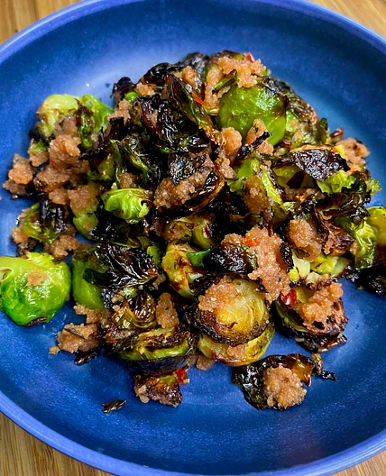 Brussel sprouts with peanut bagoong relish 