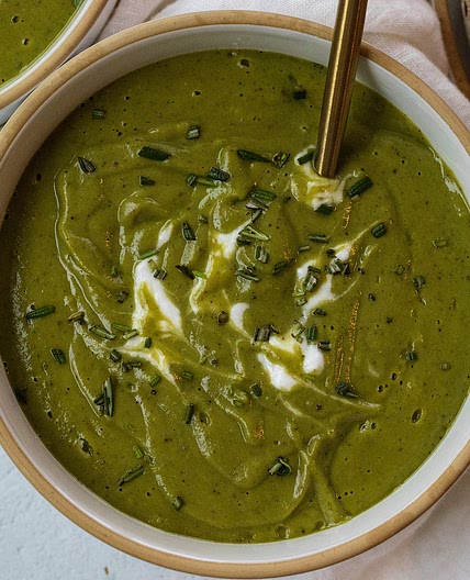 Japanese Sweet Potato Soup with spinach and rosemary