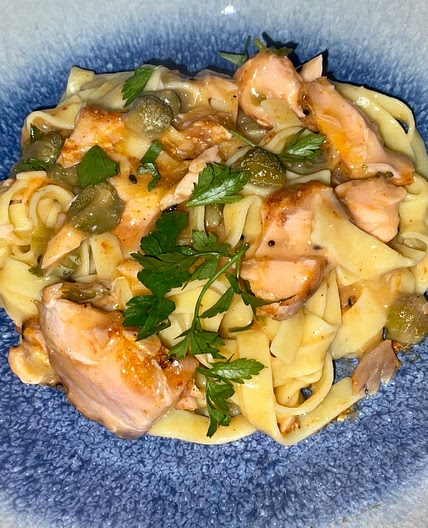 Smoked Salmon Pasta with a Caper, Lemon and Parsley Sauce