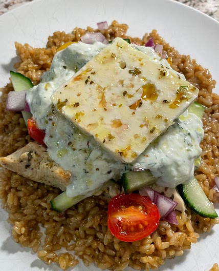 One-Pan Greek Chicken & Rice w/ Homemade Tzatziki