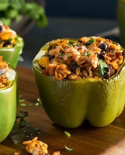 Crockpot Bell Peppers Stuffed with Salsa Rice and Beans Recipe