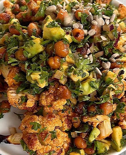 ROASTED HONEY-PAPRIKA CAULIFLOWER &amp; CHICKPEA SALAD! This was YOUR favorite cauliflower dish this year, and it’s the perfect season to make it. Thanksgiving is around the corner and here to remind you that this one exists! Maybe it’s not the most tradit