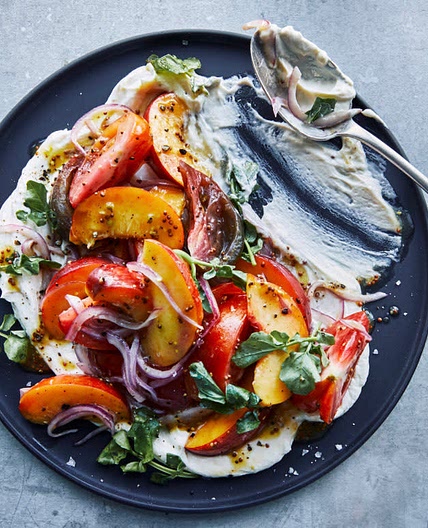 Tomato and Peach Salad with Whipped Goat Cheese