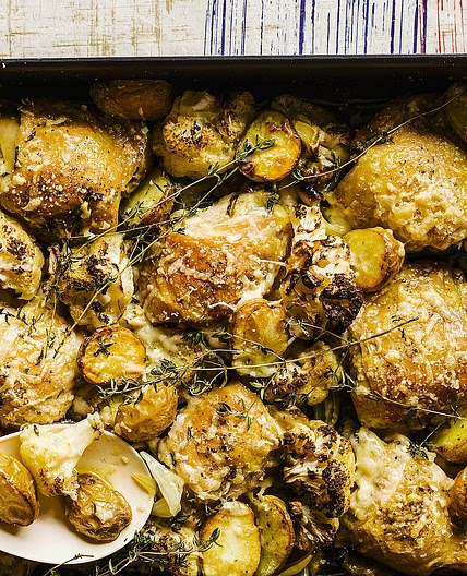 One pot Parmesan roast chicken and cauliflower recipe