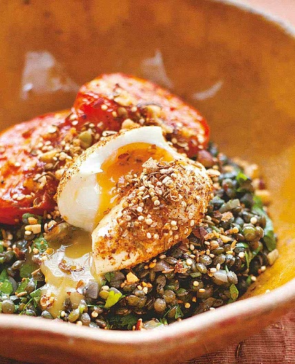 Roasted Tomatoes and Lentils With Dukka-Crumbed Eggs From 'A Change of Appetite'