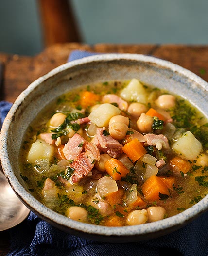 Chickpea (garbanzo), bacon & potato broth