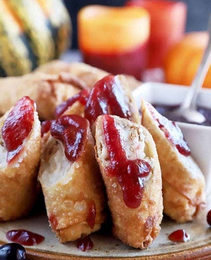 Thanksgiving Leftover Stuffed Egg Rolls with Cranberry Dipping Sauces
