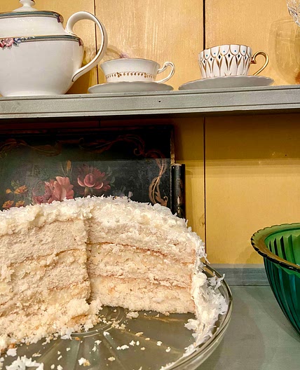 Coconut Three Layer Cake with Custard Filling
