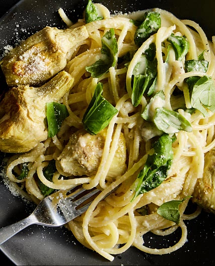 Lemon Spaghetti with Roasted Artichokes