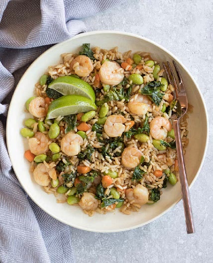 Sheet pan shrimp and edamame rice