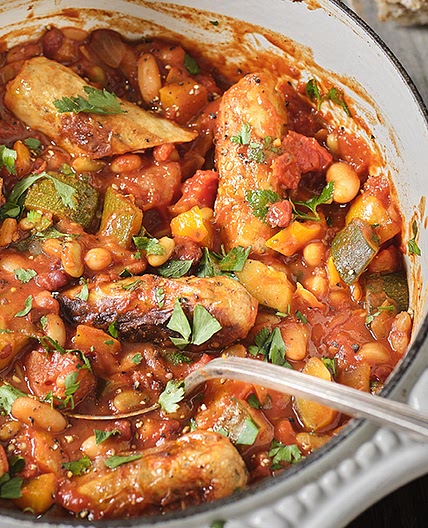 Bonfire veggie sausages & beans
