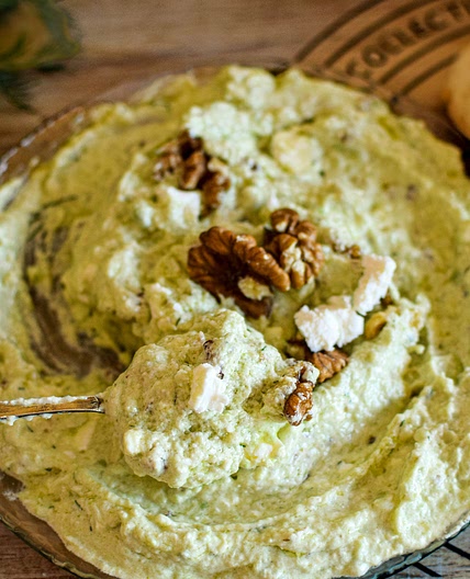 Creamy Avocado dip with walnuts, feta and sour cream