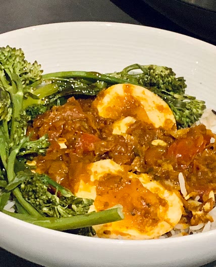Burmese Duck Egg Curry with Steamed Brocolli