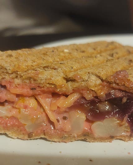 Roasted Cauliflower Toastie with Pink Sauce & Balsamic Grapes