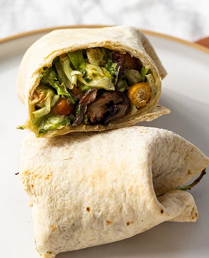 Vegan Caesar Oyster Mushroom Chickpea Wrap