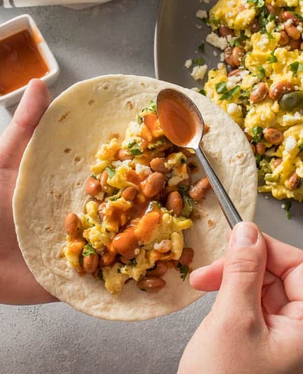 Scrambled Eggs with Pintos and Cotija