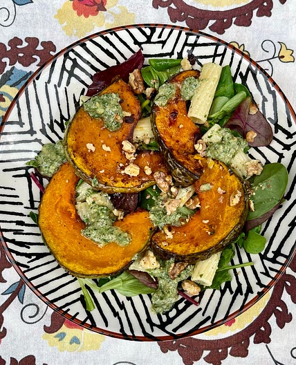 Roasted Squash and Pasta Salad with Sage and Blue Cheese Pesto