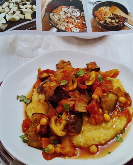 Aubergine tagine with polenta