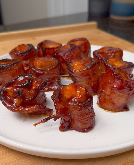 Air Fryer Bourbon Bacon Wrapped Salmon