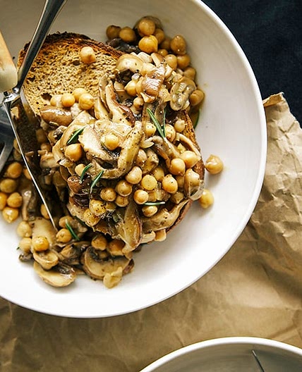 ROSEMARY MUSHROOM & CHICKPEA RAGOUT ON TOAST