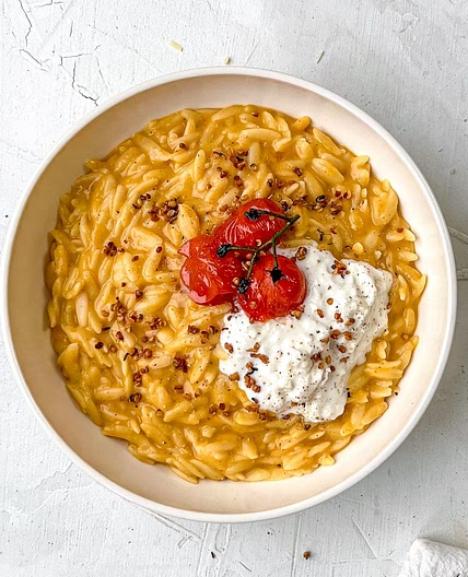 Pumpkin Orzo with Roasted Hennep Seeds