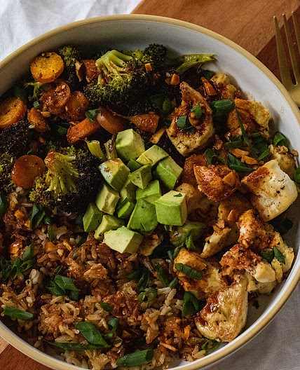 Vegan Baked Fried Rice with Soy Gochujang Sauce